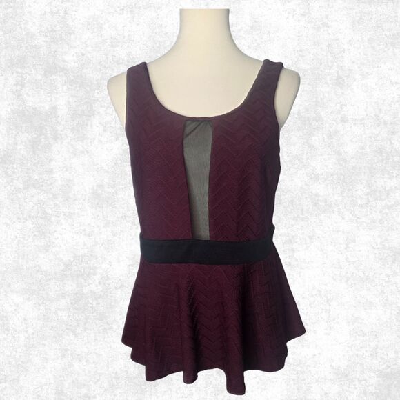 Charlotte Russe Plum Peplum Tank Top XL Mesh Panel Goth Glam - Picture 2 of 7